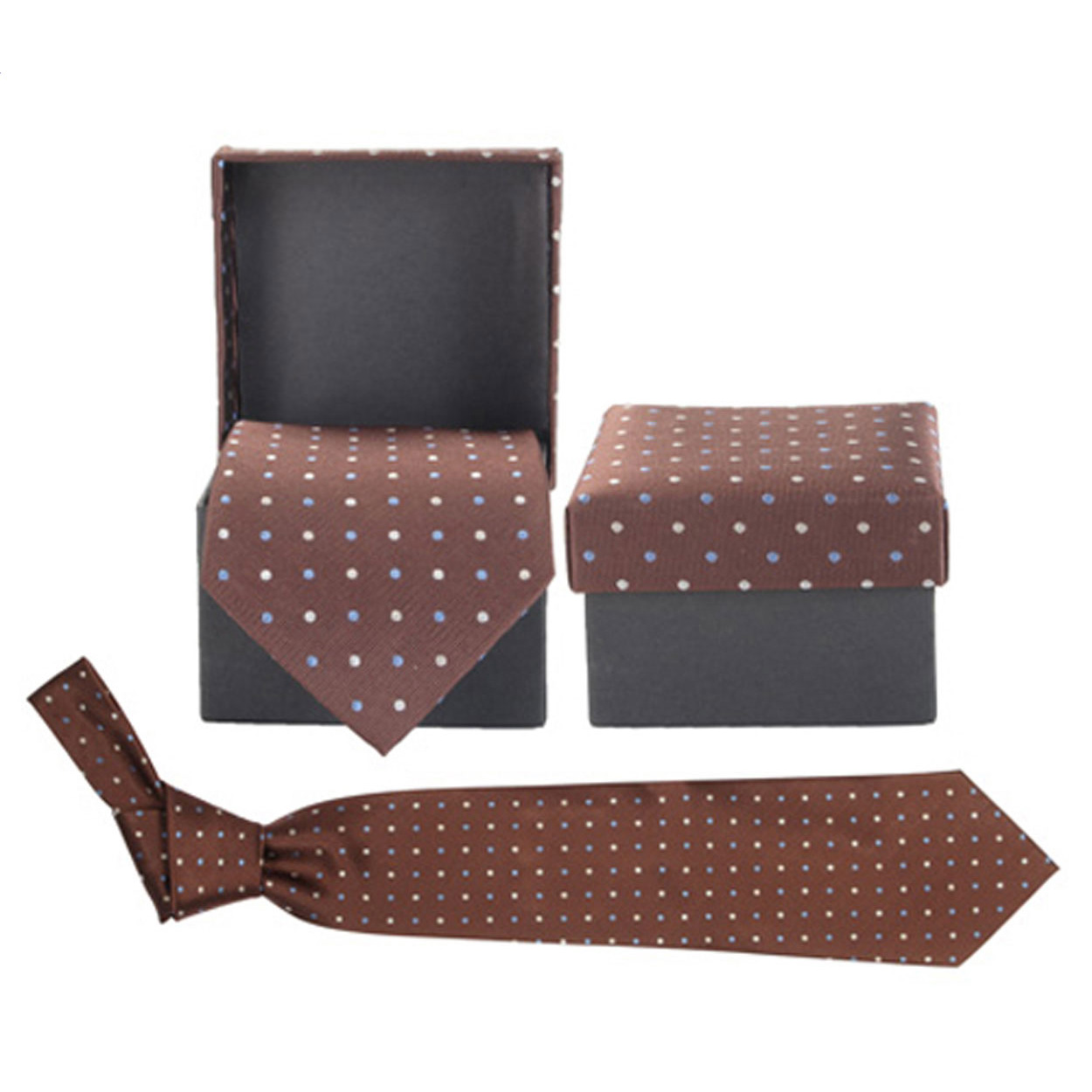 Cravatta in seta André Philippe, in confezione regalo rivestita in tessuto coordinato — gadget promozionale personalizzabile con il tuo logo