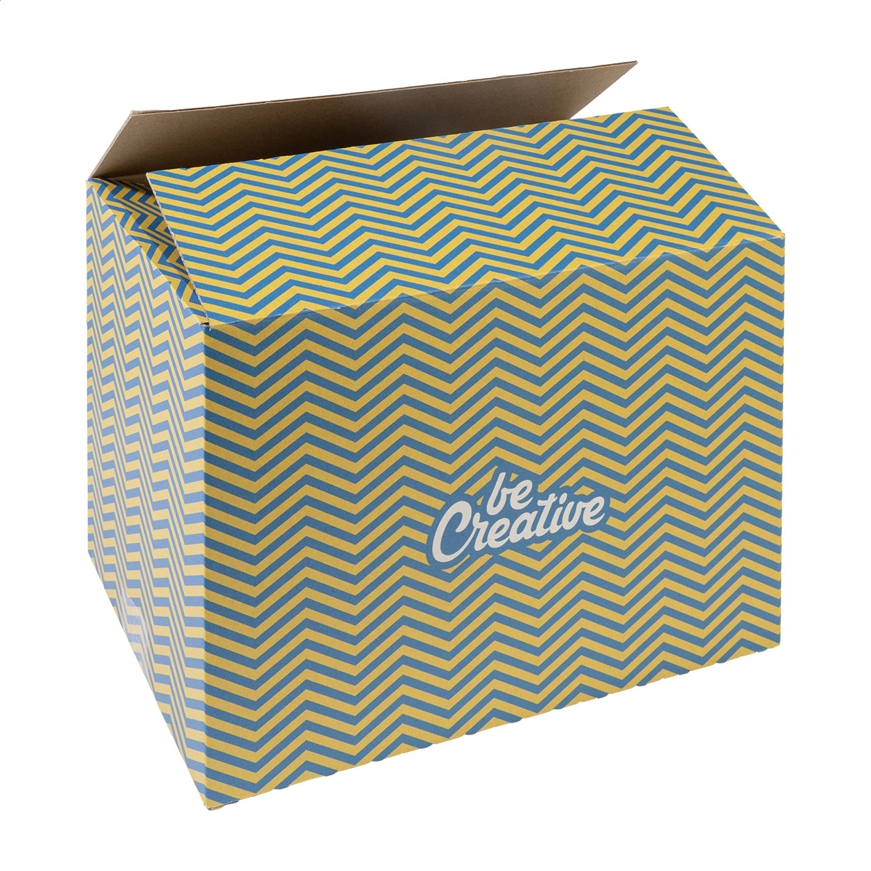 Scatola per spedizioni in cartone ondulato personalizzabile con stampa a colori — gadget promozionale personalizzabile con il tuo logo
