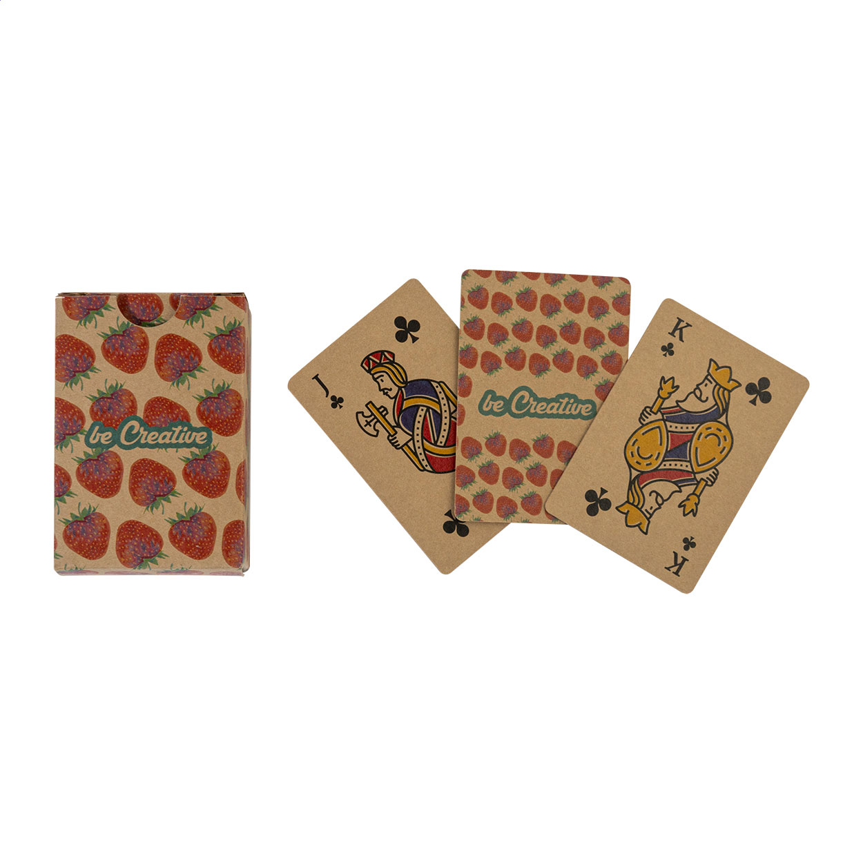 Mazzo da 54 carte da gioco classiche in carta kraft personalizzabile, in formato mini da viaggio in scatola di carta kraft — gadget promozionale personalizzabile con il tuo logo