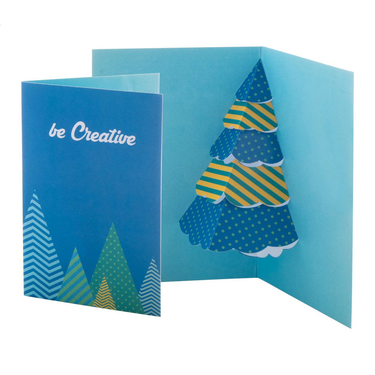 Biglietti augurali 3D, albero di Natale — gadget promozionale personalizzabile con il tuo logo