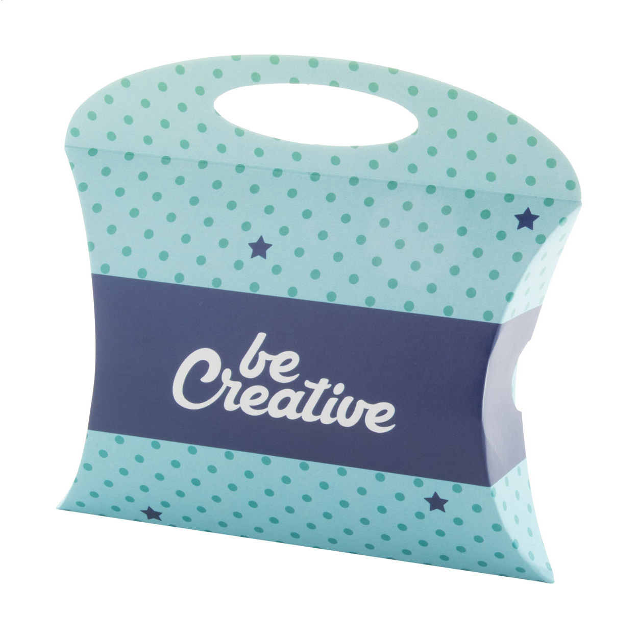 Scatola bomboniera in cartoncino personalizzabile a colori con maniglia — gadget promozionale personalizzabile con il tuo logo