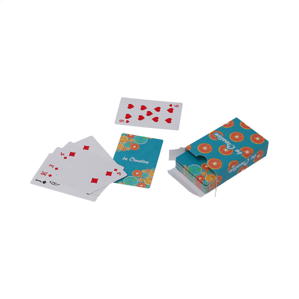 Carte da gioco classiche realizzate su misura in una scatola di carta — gadget promozionale personalizzabile con il tuo logo