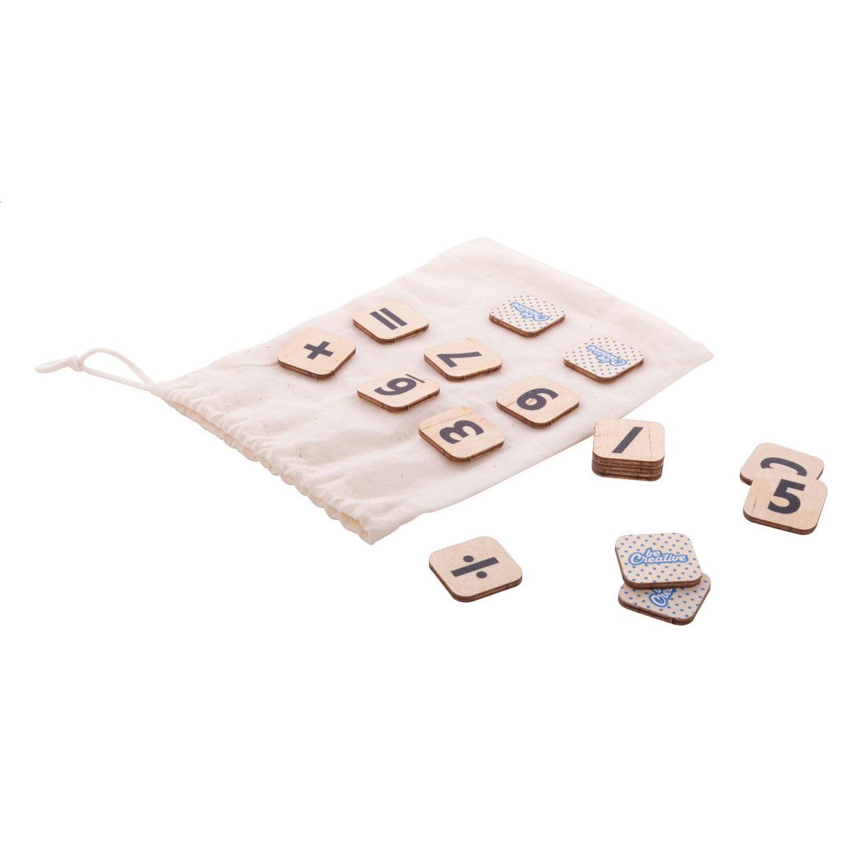 Gioco educativo matematico in compensato di betulla personalizzabile con sacchetto in cotone — gadget promozionale personalizzabile con il tuo logo