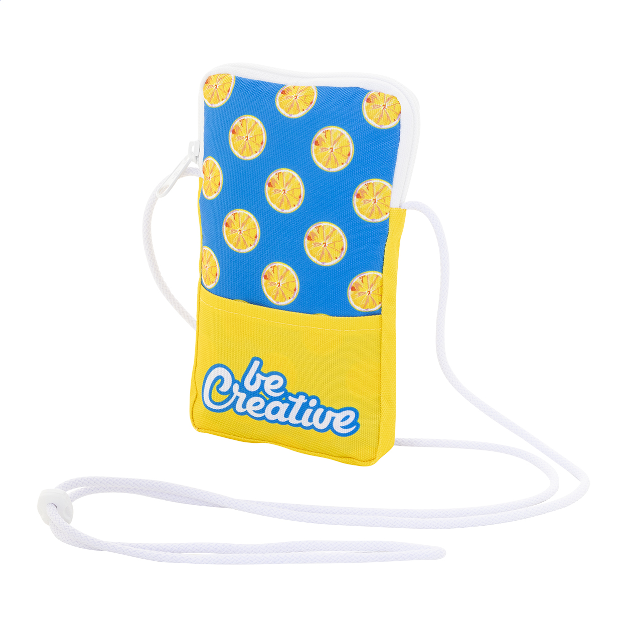 Borsello a tracolla in poliestere 600D RPETpersonalizzabile con stampa in sublimazione su tutta la superficie, cordoncino regolabile, scomparto chiuso da cerniera, tasca frontale ed etichetta RPET — gadget promozionale personalizzabile con il tuo logo