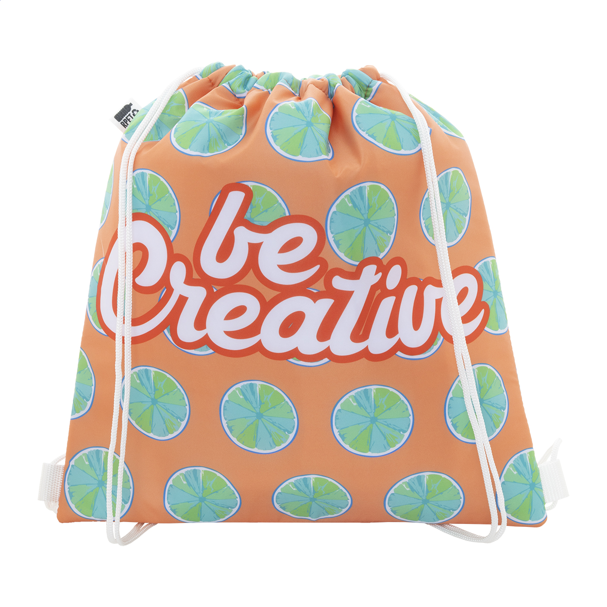 Sacca termica in poliestere 600D RPET con chiusura a coulisse, imbottitura in alluminio ed etichetta RPET — gadget promozionale personalizzabile con il tuo logo