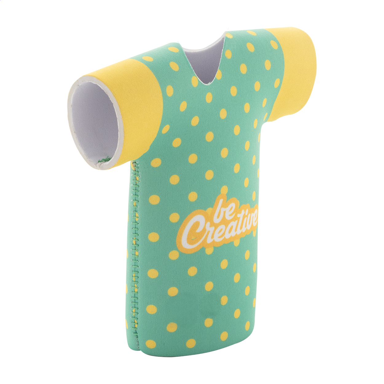 Copertura refrigerante in neoprene RPET per bottiglia di birra, personalizzabile con grafica stampata in sublimazione su tutta la superficie — gadget promozionale personalizzabile con il tuo logo