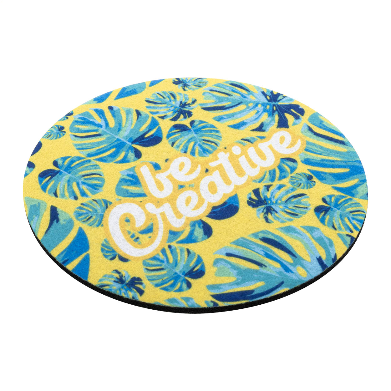 Sottobicchiere in feltro RPET, rotondo — gadget promozionale personalizzabile con il tuo logo
