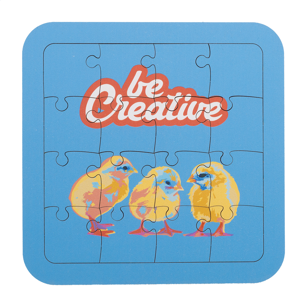 Puzzle in compensato di betulla da 16 pezzi, personalizzabile con grafica a colori — gadget promozionale personalizzabile con il tuo logo