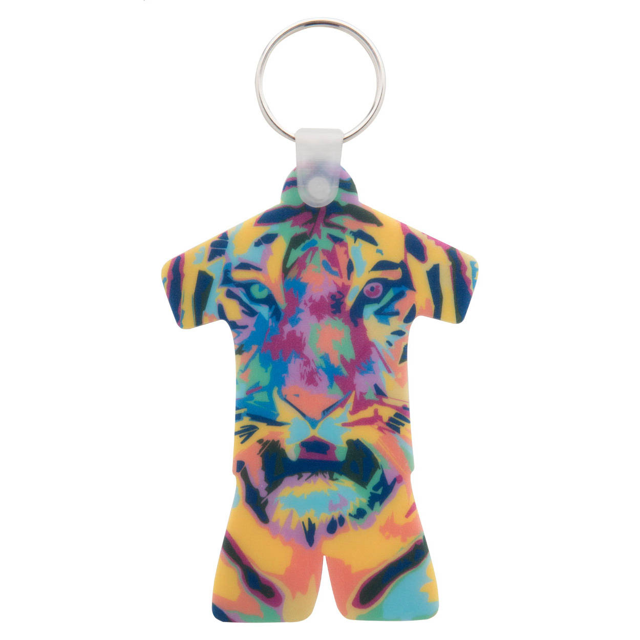 Portachiavi in plastica a forma di completo sportivo con stampa a colori su entrambi i lati — gadget promozionale personalizzabile con il tuo logo
