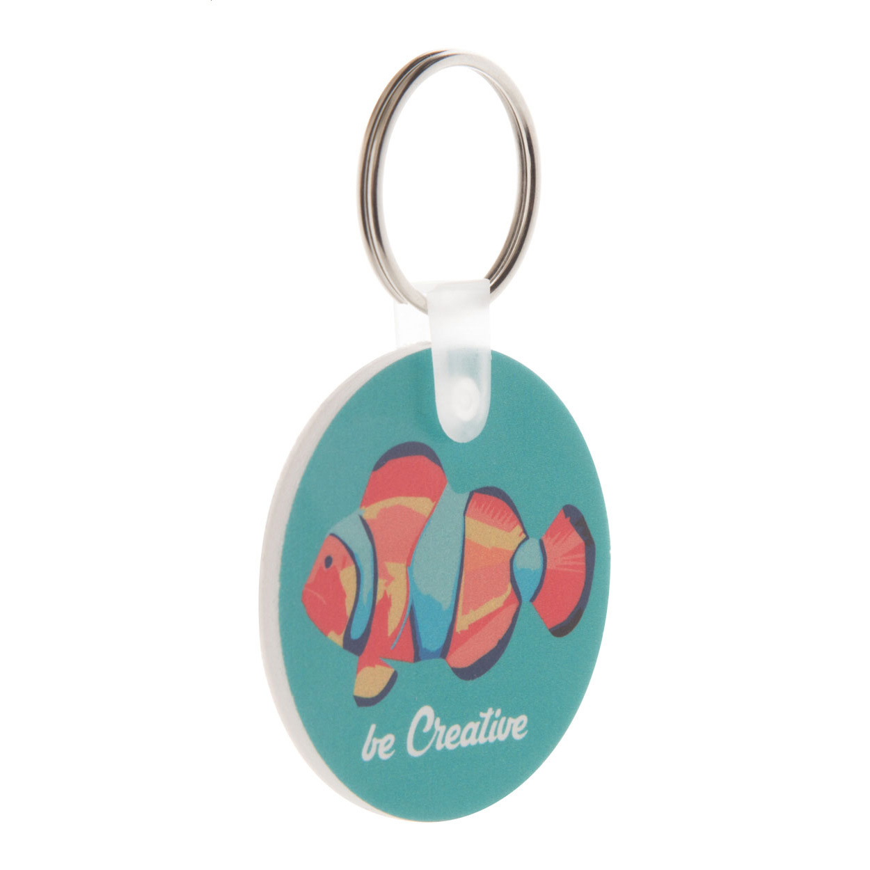 Portachiavi rotondo in PVC espanso con stampa a colori — gadget promozionale personalizzabile con il tuo logo