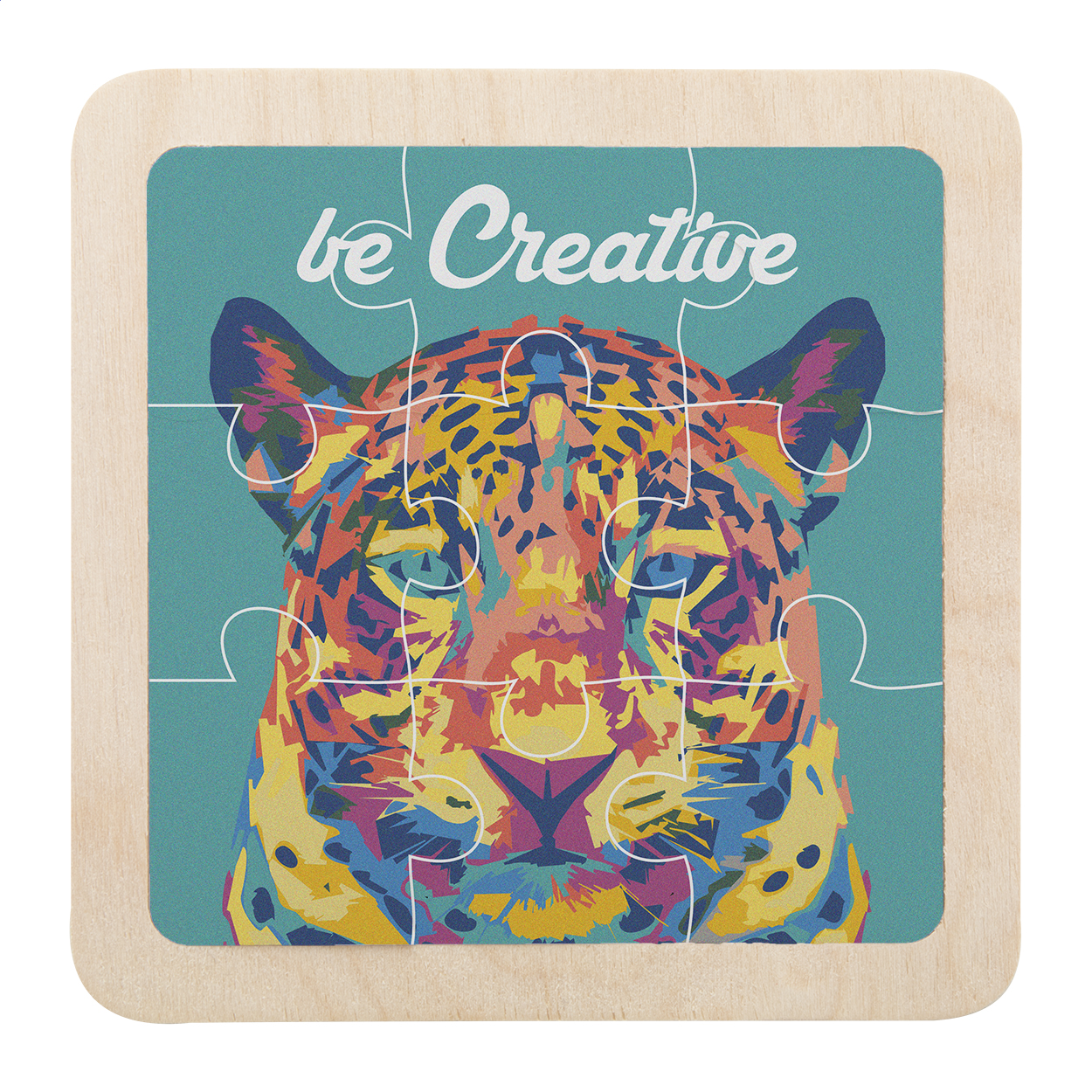 Puzzle in plastica da 9 pz con grafica personalizzabile su supporto in legno di betulla lamellare — gadget promozionale personalizzabile con il tuo logo