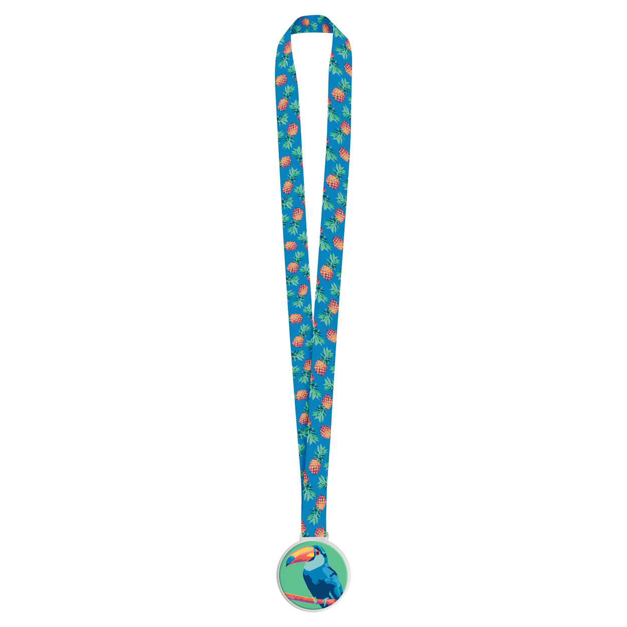 Medaglia acrilica con etichetta resinata e lanyard in poliestere stampato in sublimazione — gadget promozionale personalizzabile con il tuo logo