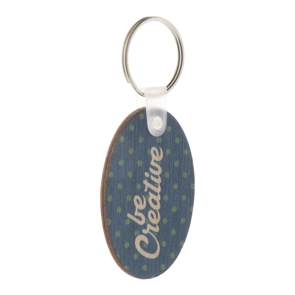 Portachiavi in legno di betulla laminato di forma ovale con stampa a colori — gadget promozionale personalizzabile con il tuo logo