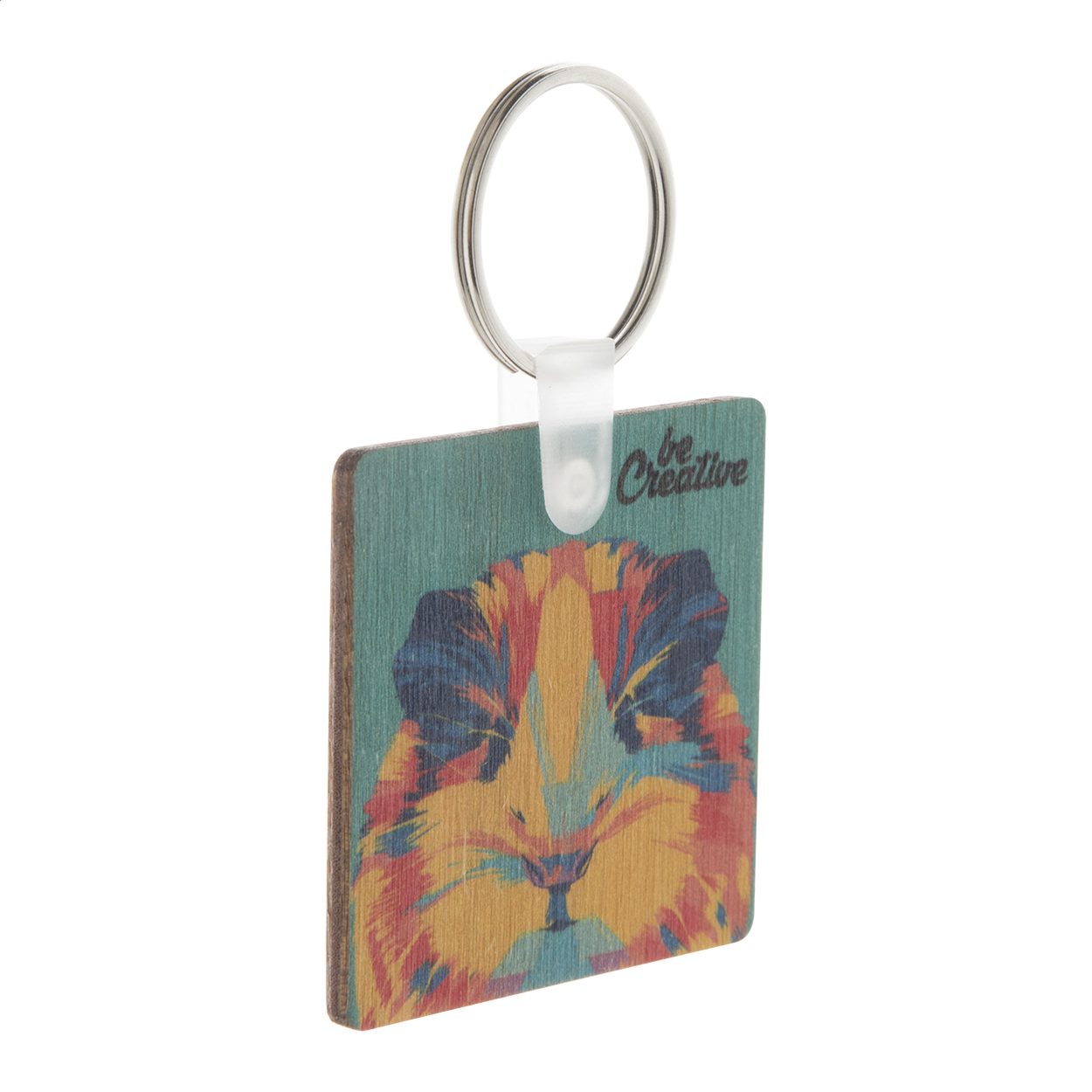 Portachiavi in legno di betulla laminato di forma quadrata con stampa a colori — gadget promozionale personalizzabile con il tuo logo