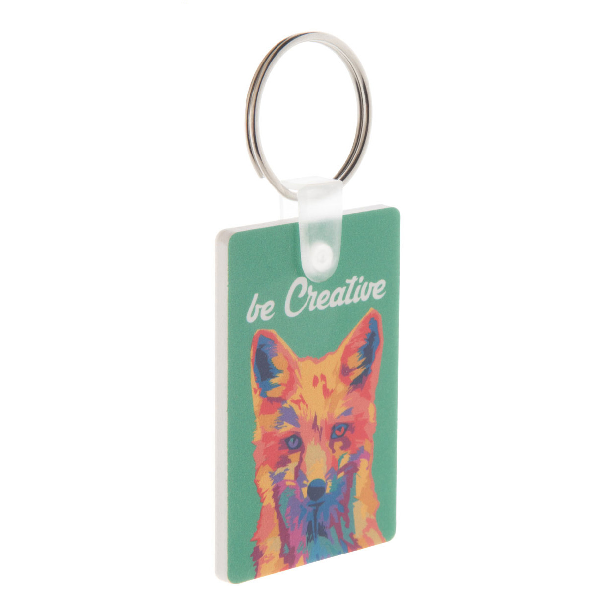 Portachiavi rettangolare in PVC espanso con stampa a colori — gadget promozionale personalizzabile con il tuo logo