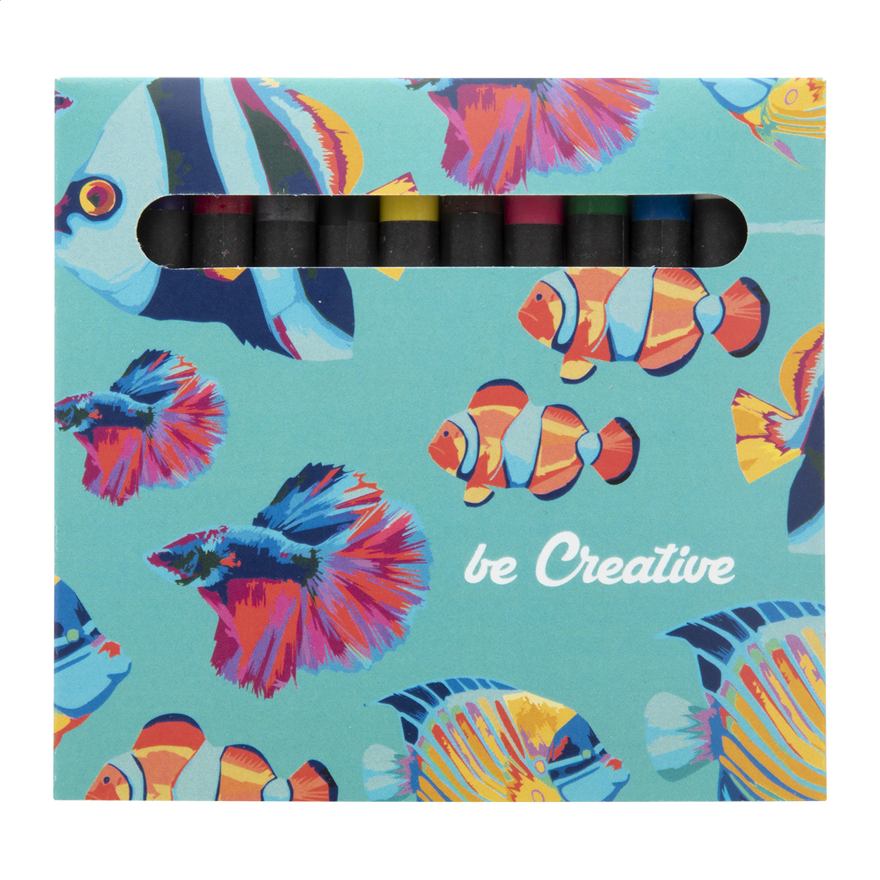 Set 12 pastelli colorati, in confezione di cartoncino totalmente personalizzabile — gadget promozionale personalizzabile con il tuo logo