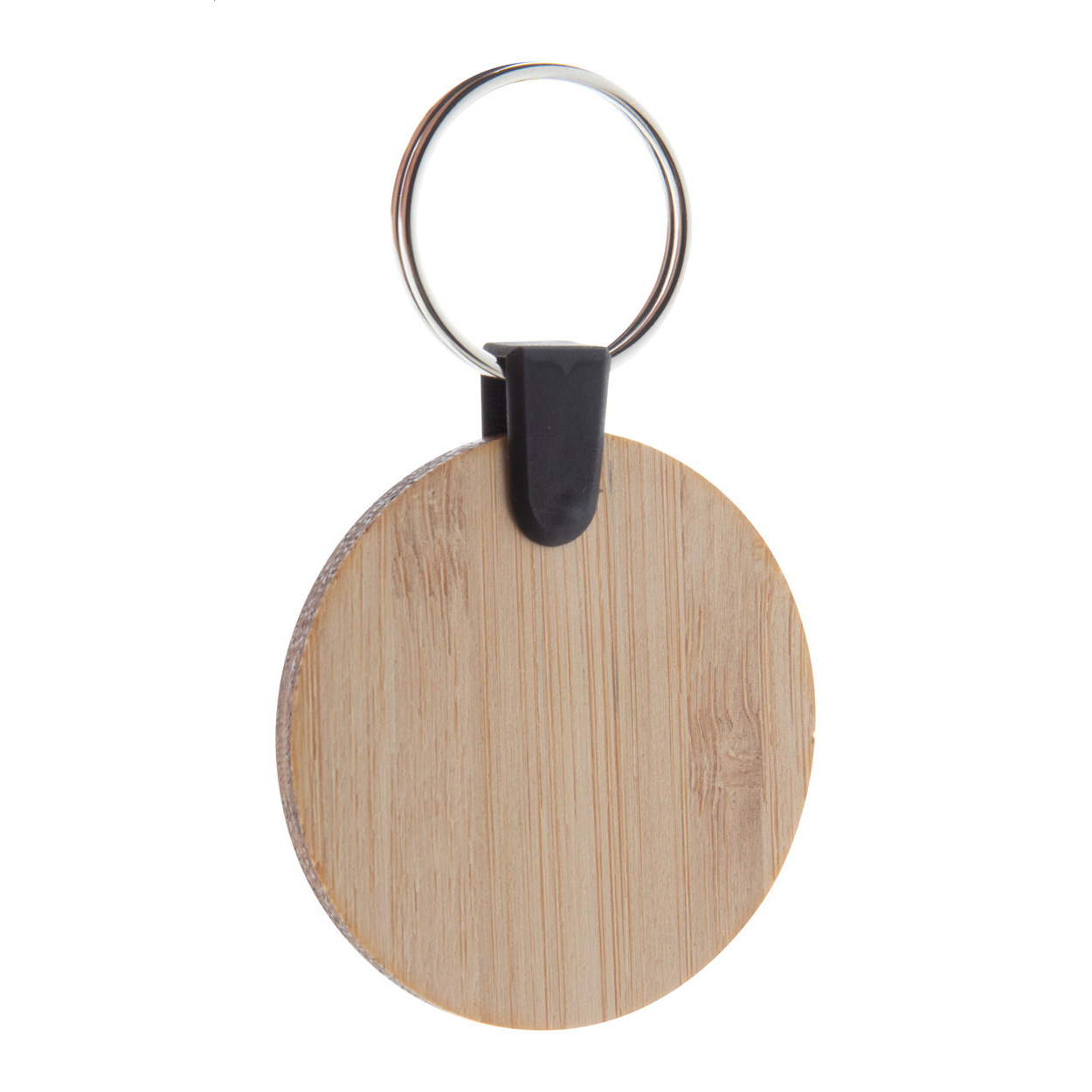 portachiavi in bambù, rotondo — gadget promozionale personalizzabile con il tuo logo