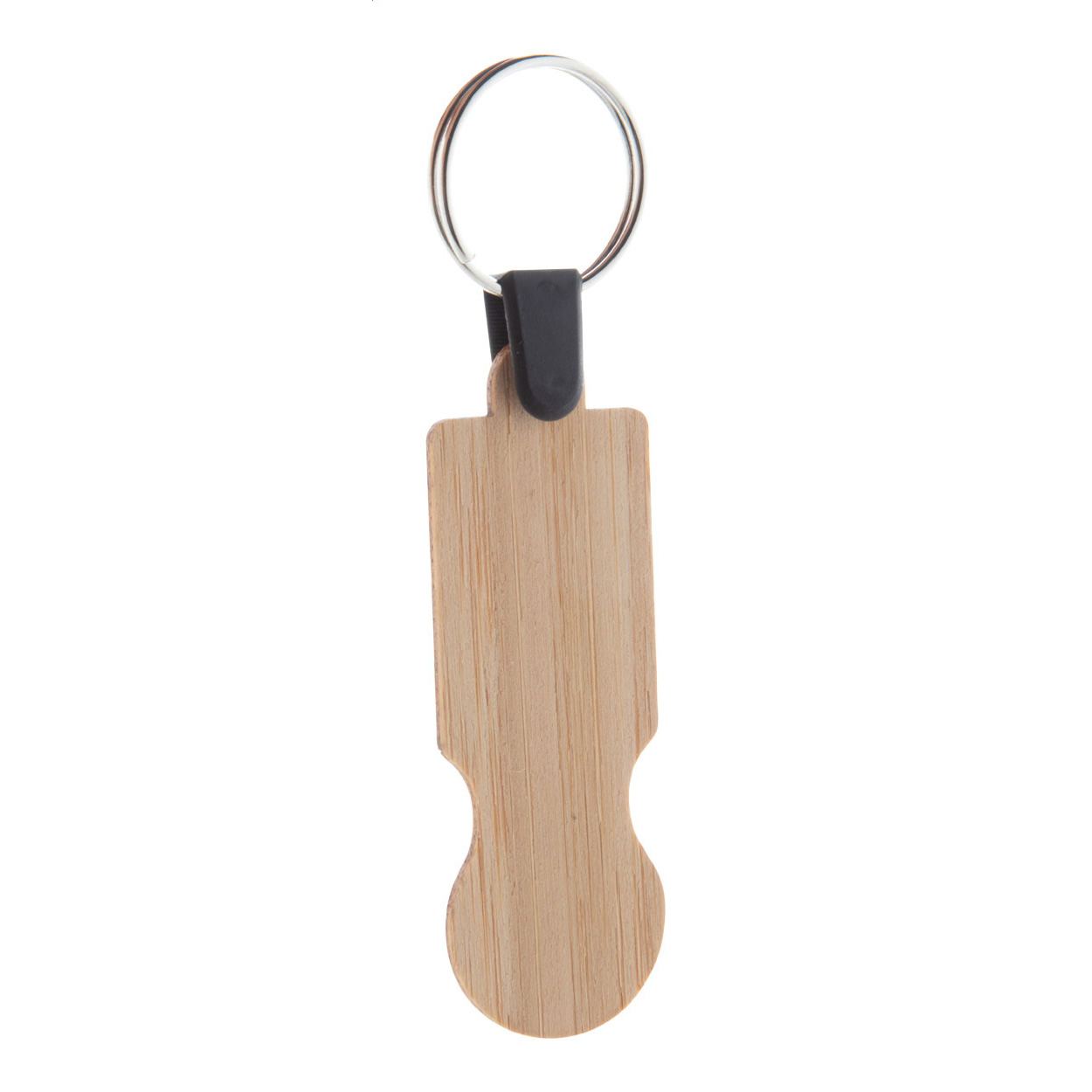 Portachiavi in compensato di bambù con inserto per carrello spesa — gadget promozionale personalizzabile con il tuo logo