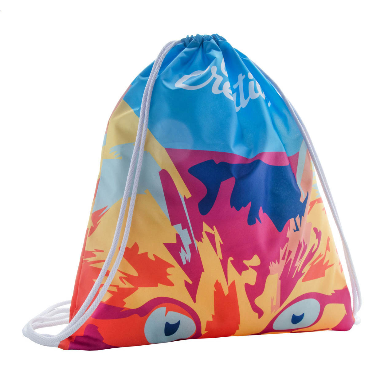 Sacca personalizzabile con chiusura a coulisse e cordoncini colorati, in poliestere 190T — gadget promozionale personalizzabile con il tuo logo