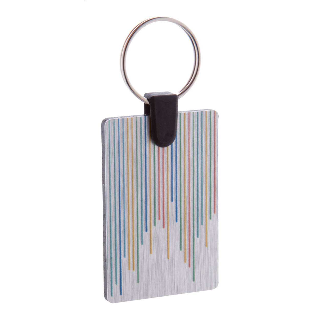 Portachiavi di forma rettangolare in composito di alluminio spazzolato con stampa a colori — gadget promozionale personalizzabile con il tuo logo
