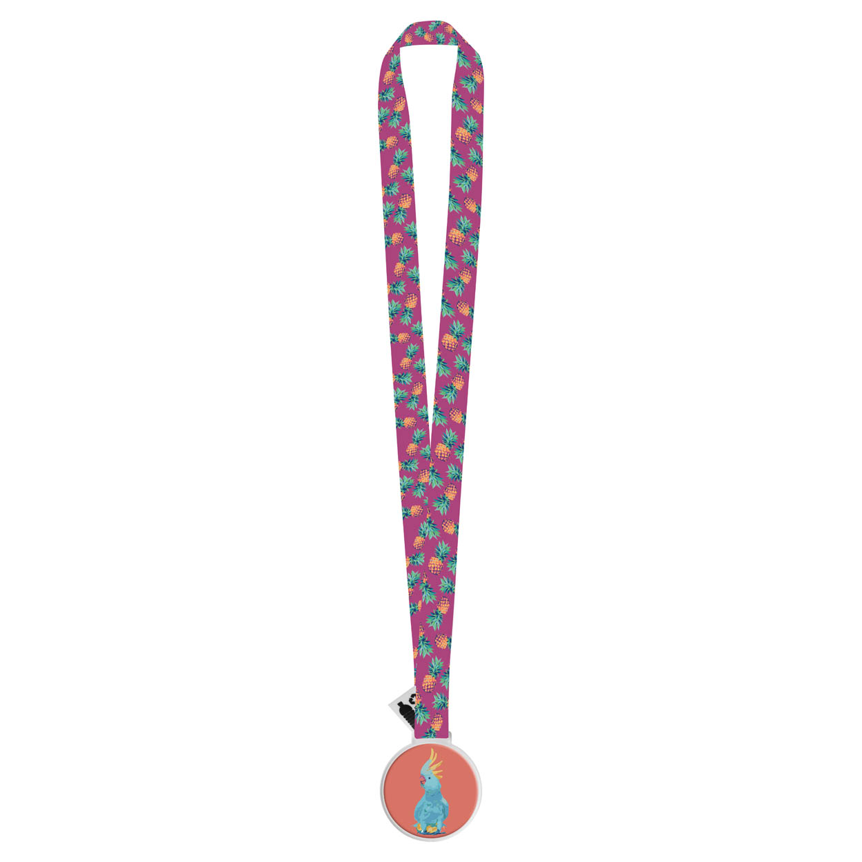 Medaglia acrilica con etichetta resinata e lanyard in poliestere RPET stampato in sublimazione — gadget promozionale personalizzabile con il tuo logo