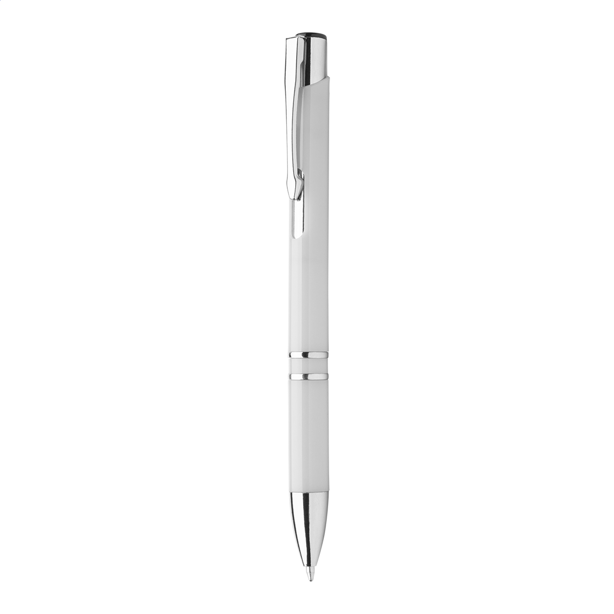 Penna a sfera in plastica con clip e puntale cromato — gadget promozionale personalizzabile con il tuo logo