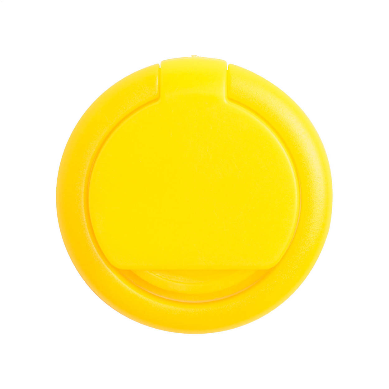 Supporto cellulare in plastica di forma rotonda con base autoadesiva e moneta per carrello della spesa — gadget promozionale personalizzabile con il tuo logo