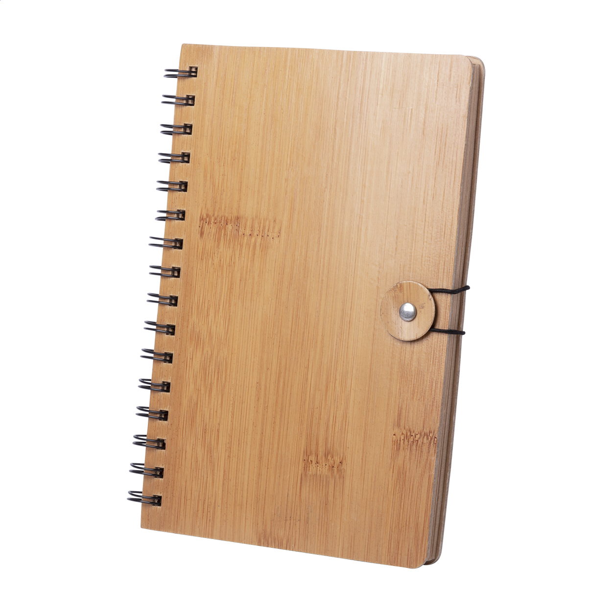 Quaderno a spirale con 80 fogli a righe e copertina in bambù — gadget promozionale personalizzabile con il tuo logo