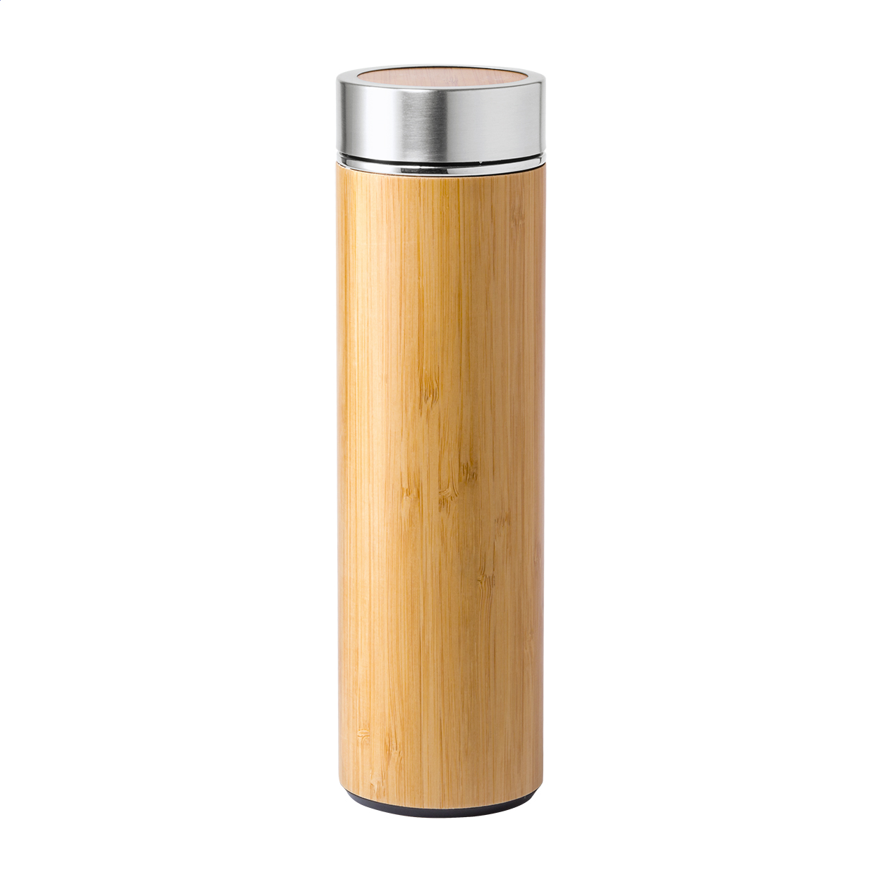 Thermos da 500 ml a doppia parete in acciaio e bambù — gadget promozionale personalizzabile con il tuo logo