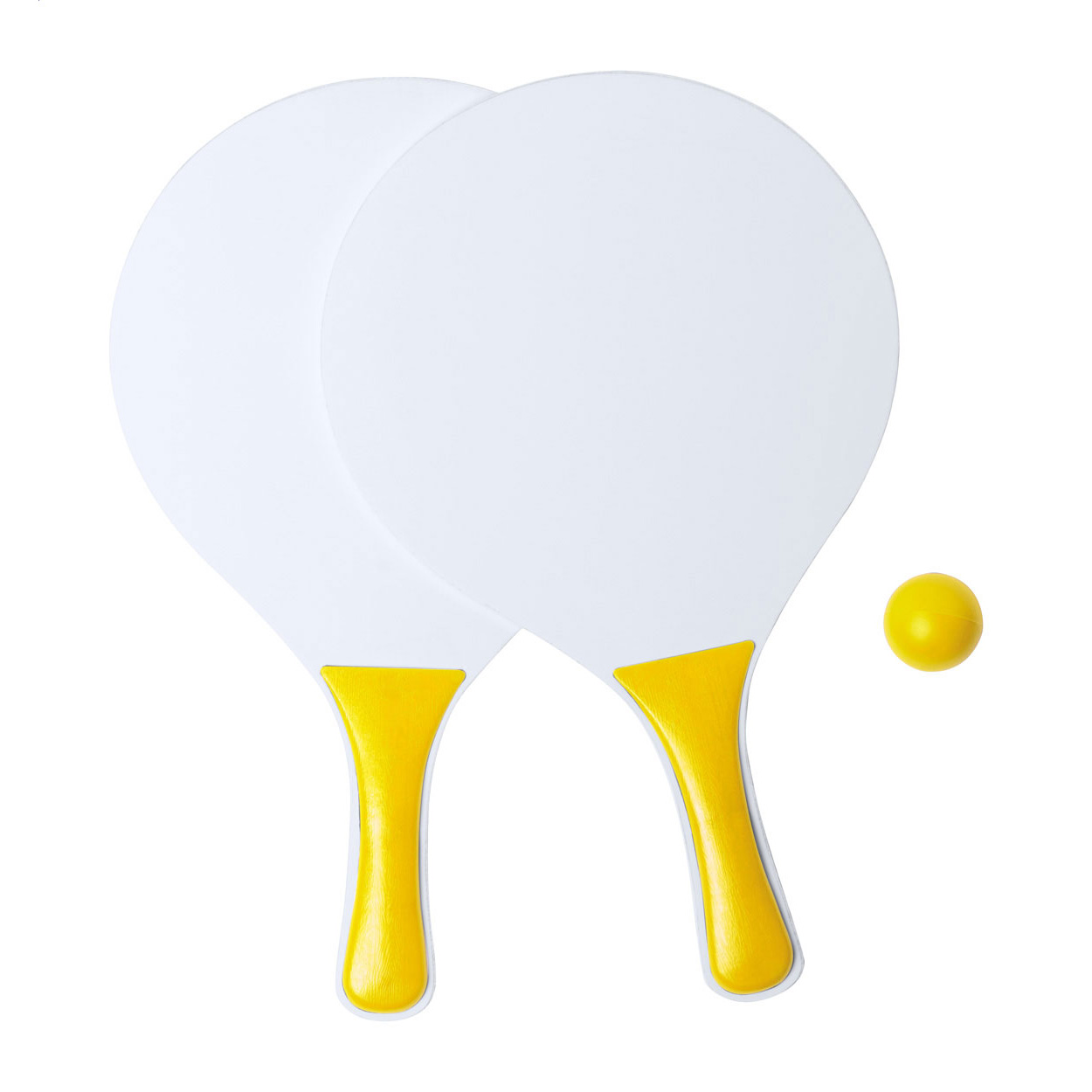 Beach tennis con 2 grandi racchette e una pallina, in legno e plastica — gadget promozionale personalizzabile con il tuo logo