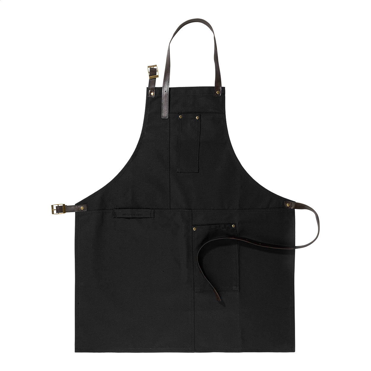 Grembiule in cotone con tasche frontali e cinghie regolabili in pelle PU, 340 g/m² — gadget promozionale personalizzabile con il tuo logo