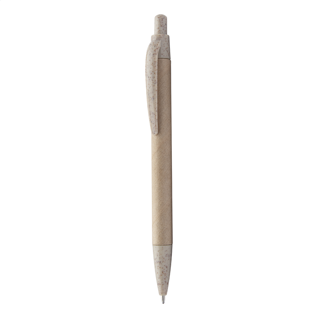 Penna a sfera in carta riciclata con parti in plastica ecologica di paglia di grano — gadget promozionale personalizzabile con il tuo logo