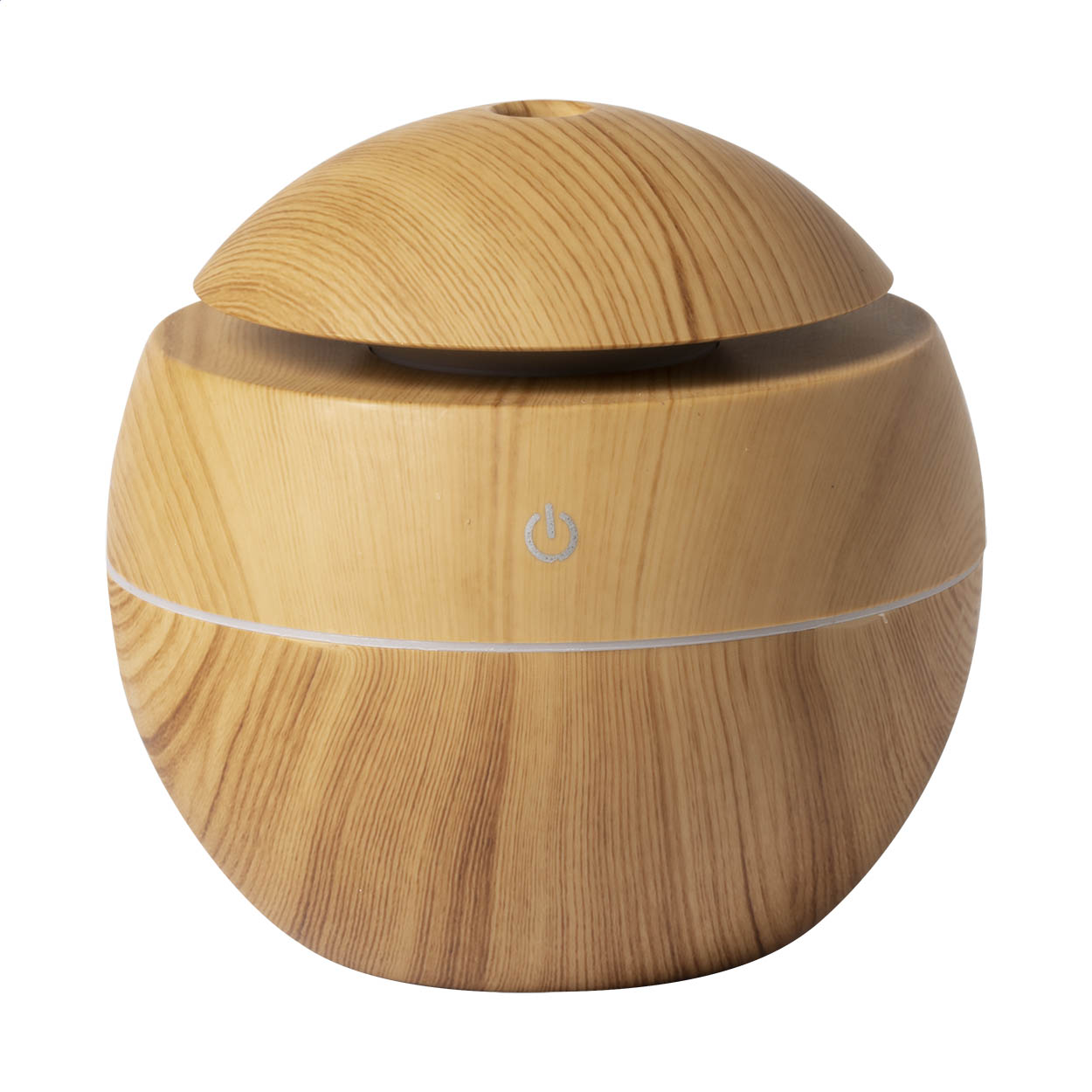 Umidificatore da tavolo in plastica con decorazione simil legno e luce LED multicolore — gadget promozionale personalizzabile con il tuo logo