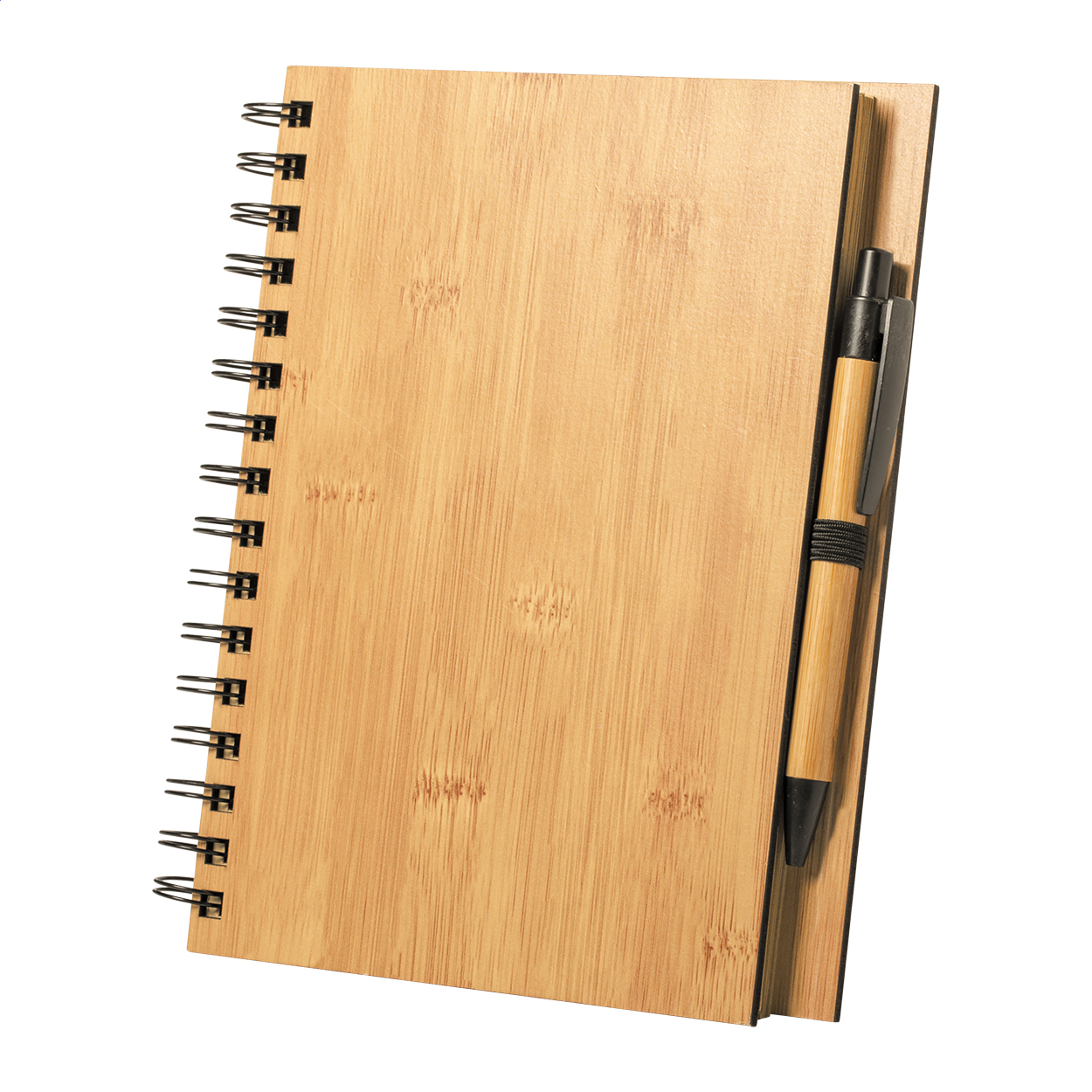 Quaderno a spirale con copertina in bambù — gadget promozionale personalizzabile con il tuo logo