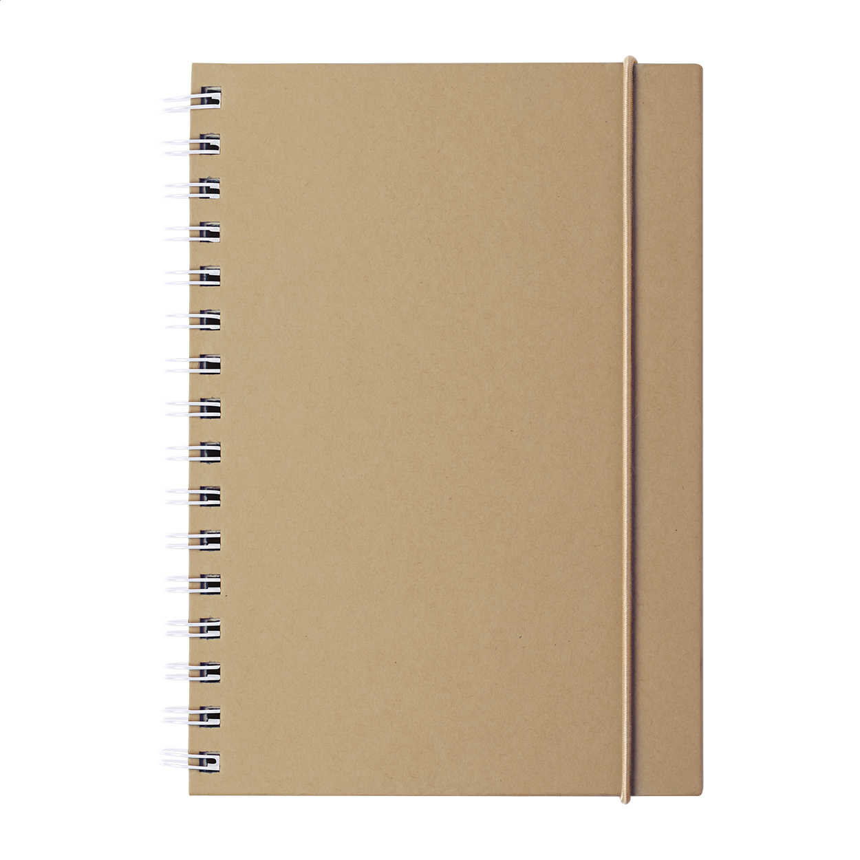 Quaderno a spirale con copertina in cartoncino riciclato ed elastico in gomma — gadget promozionale personalizzabile con il tuo logo
