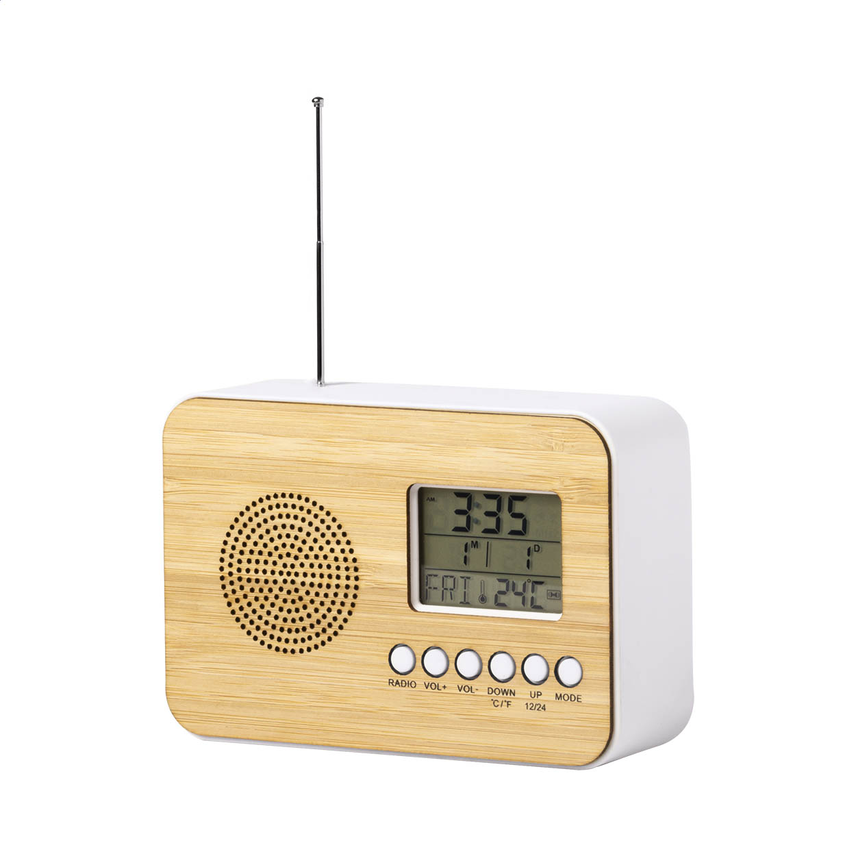 orologio e radio da tavolo — gadget promozionale personalizzabile con il tuo logo