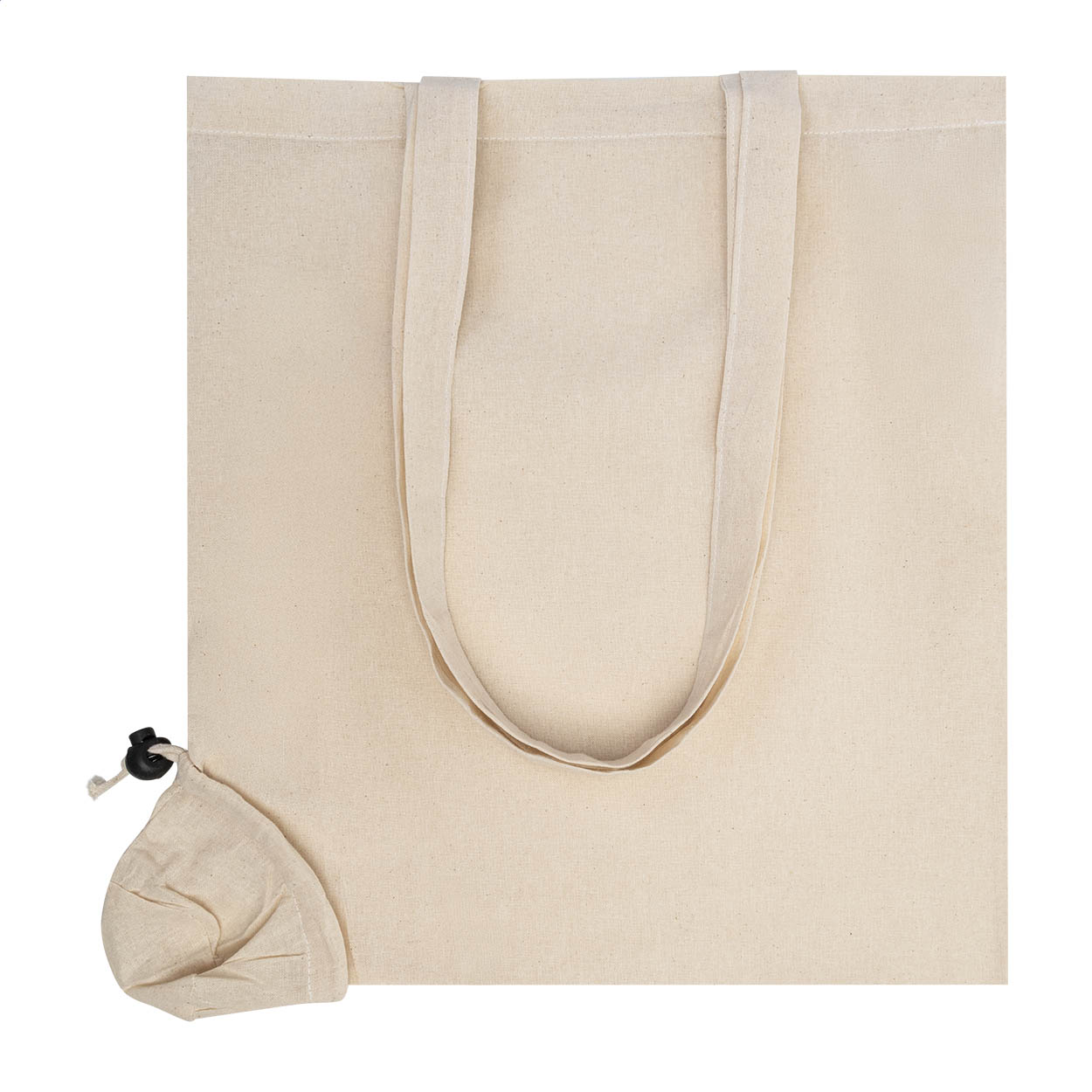 Shopper pieghevole in 100% cotone organico e manici lunghi — gadget promozionale personalizzabile con il tuo logo
