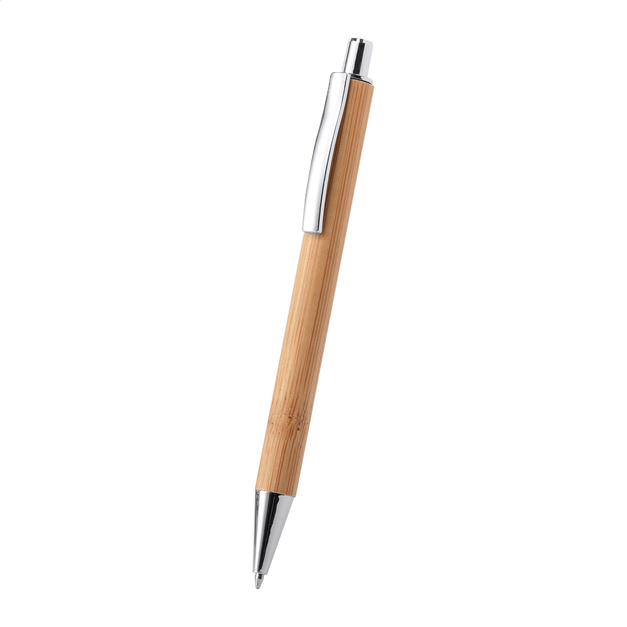 Penna a sfera in bambù con clip in plastica e refill blu — gadget promozionale personalizzabile con il tuo logo