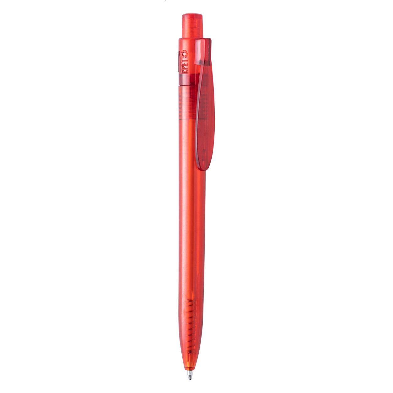 Penna a sfera in RPTE trasparente con refill blu — gadget promozionale personalizzabile con il tuo logo