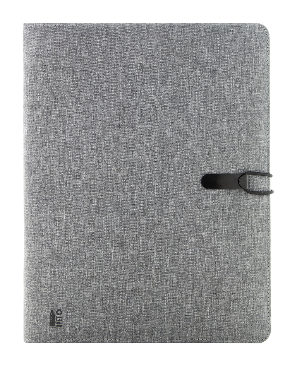 Cartella portadocumenti in poliestere RPET formato A4 con blocco note da 20 fogli a righe — gadget promozionale personalizzabile con il tuo logo