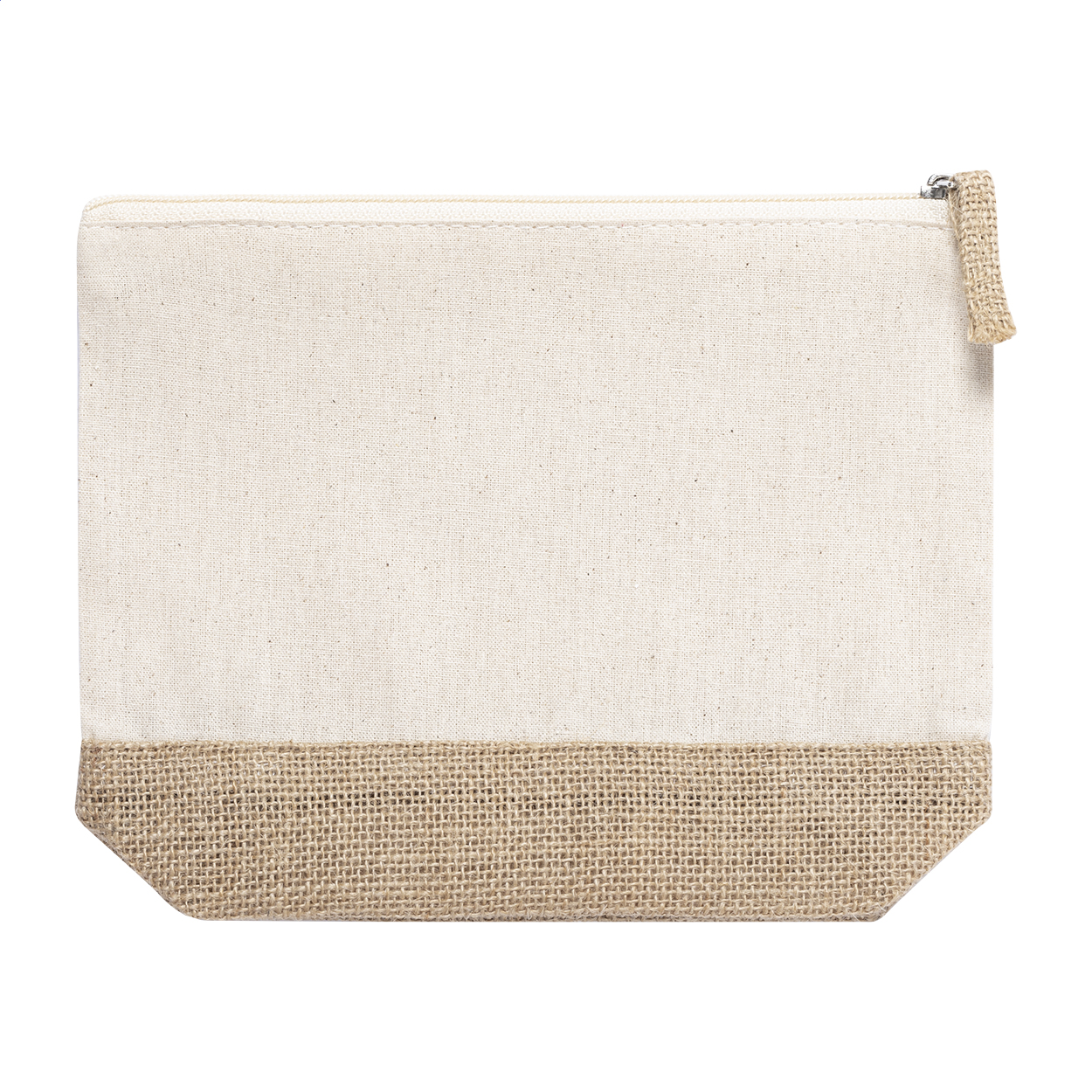 Trousse per cosmetici in cotone e juta laminata, con cerniera — gadget promozionale personalizzabile con il tuo logo