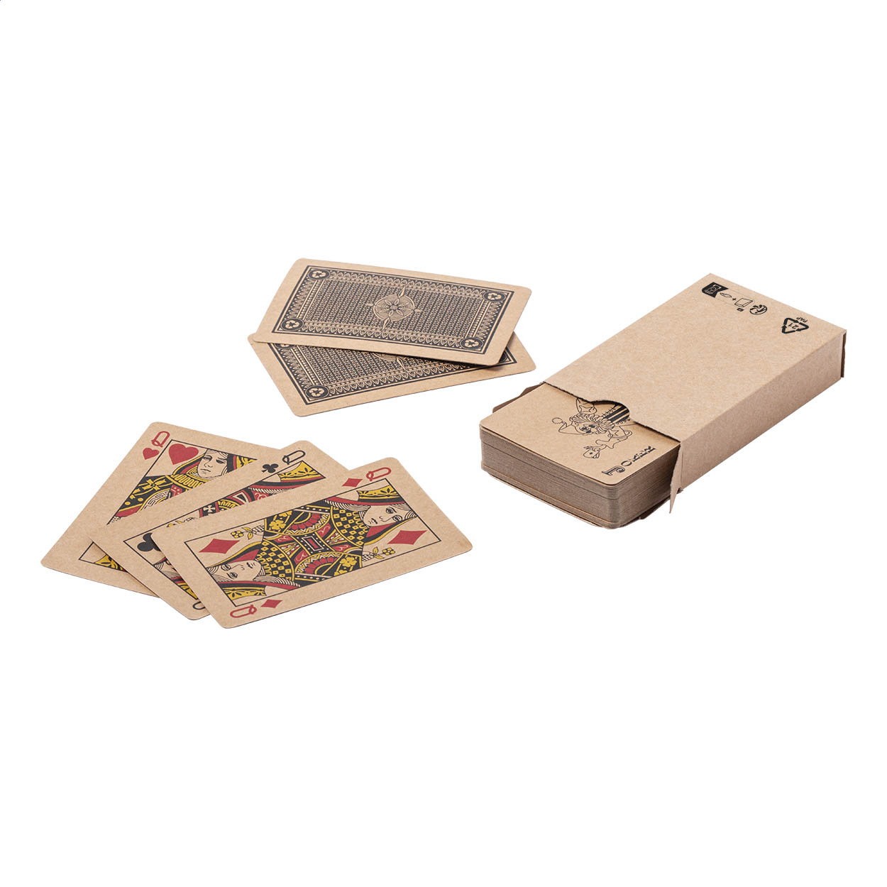 Carte da gioco classiche in carta riciclata in scatola di carta kraft — gadget promozionale personalizzabile con il tuo logo
