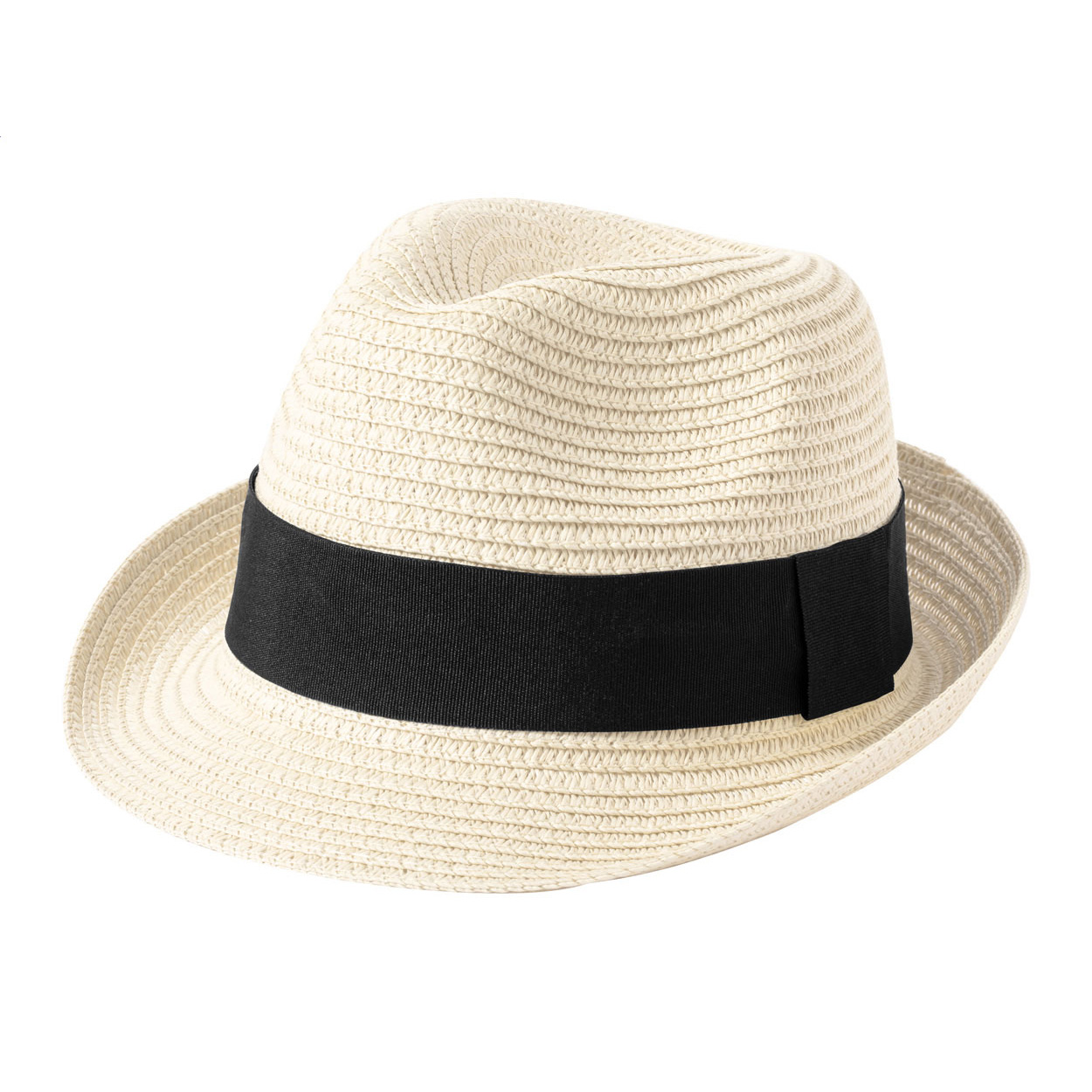 Cappello di paglia unisex in fibra sintetica con fascia decorativa e fascia interna regolabile — gadget promozionale personalizzabile con il tuo logo