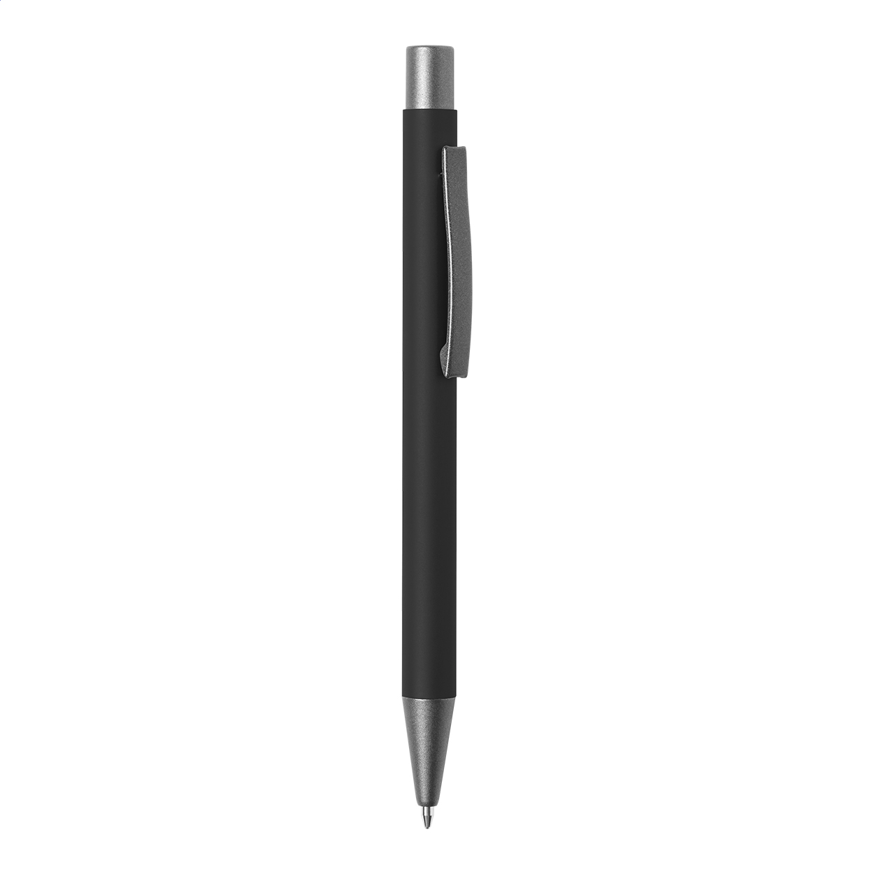 Penna a sfera in alluminio riciclato con finiture color canna di fucile — gadget promozionale personalizzabile con il tuo logo