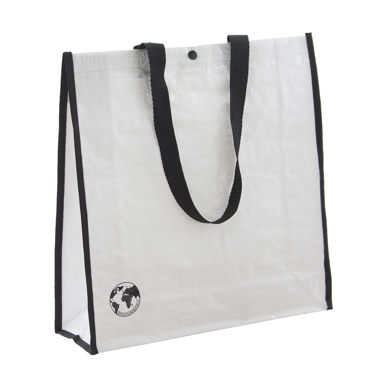 Shopper in PP 120 g/m² biodegradabile con chiusura a pressione — gadget promozionale personalizzabile con il tuo logo