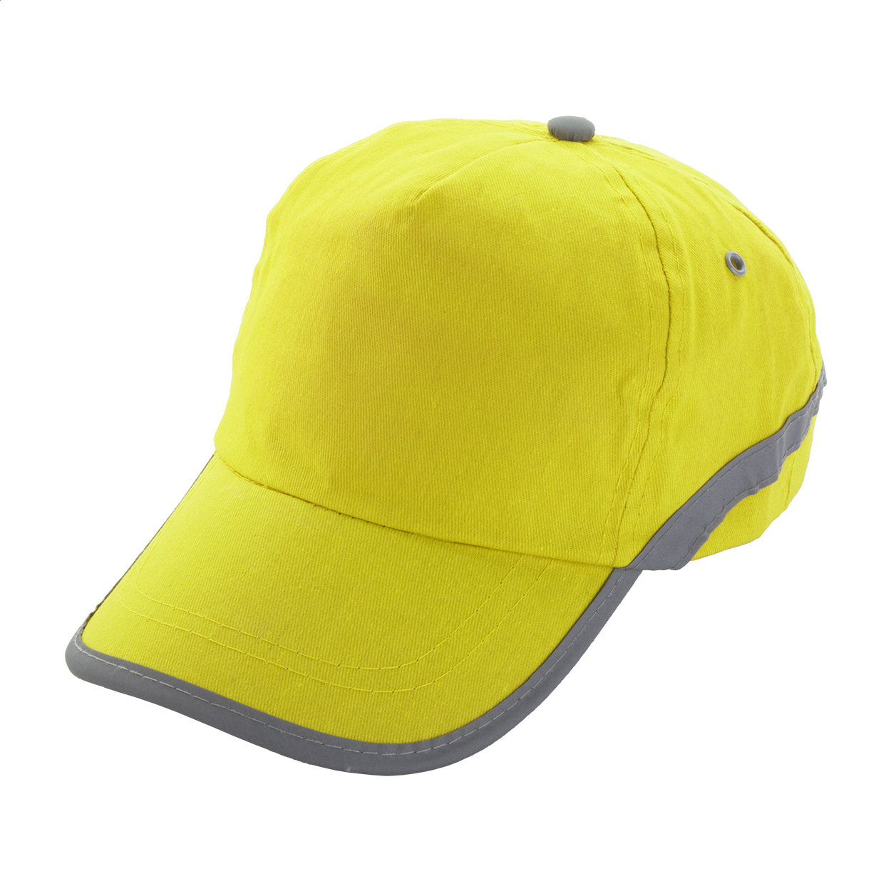 Cappellino da baseball in cotone con fascia alta visibilità e chiusura in velcro — gadget promozionale personalizzabile con il tuo logo