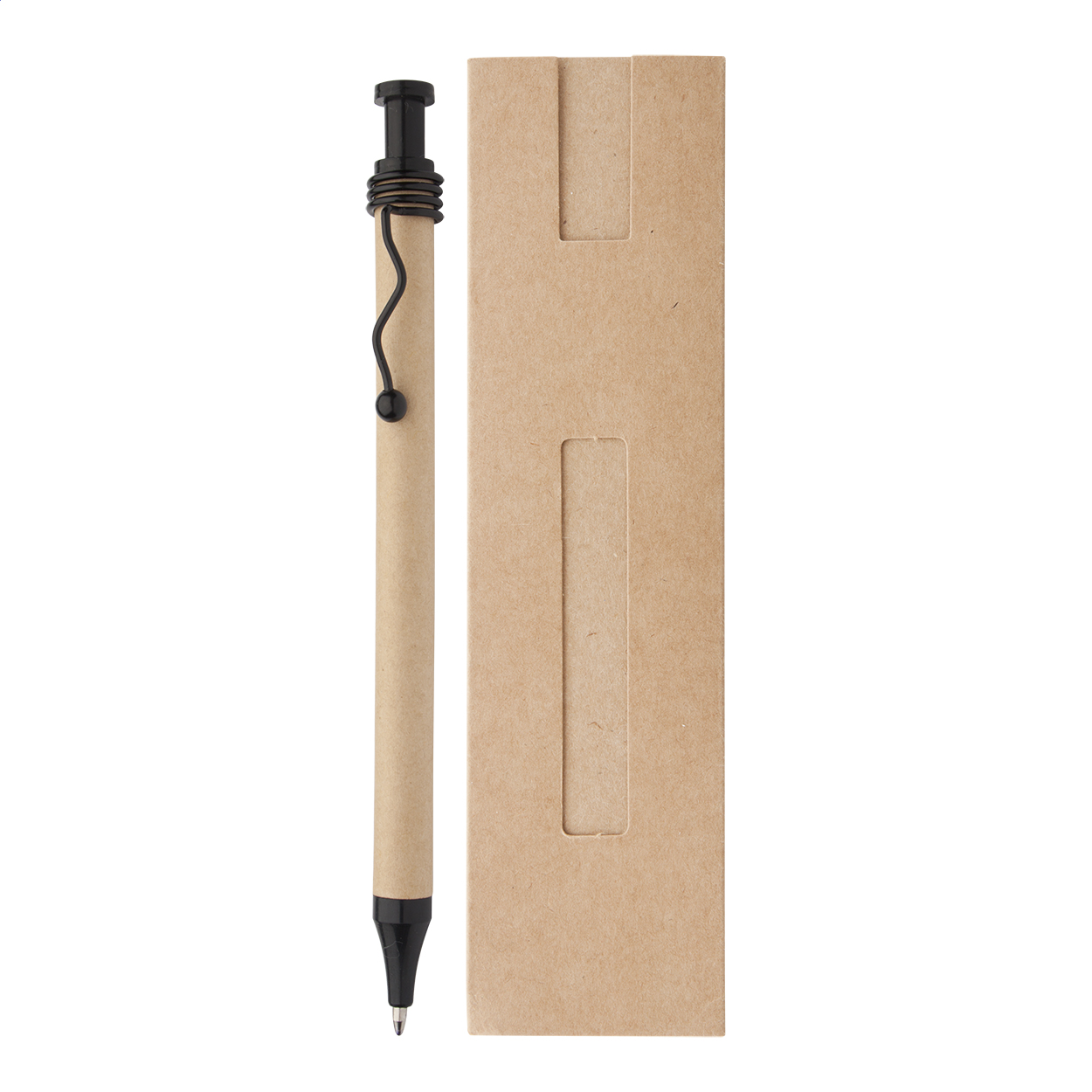 Penna a sfera con custodia, realizzata in carta riciclata — gadget promozionale personalizzabile con il tuo logo