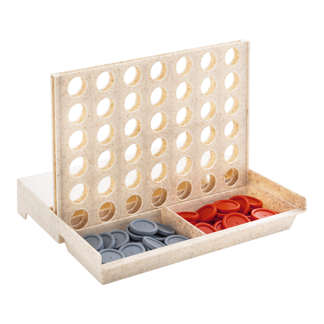 Gioco da tavolo in plastica ecologica di paglia di grano con tabellone verticale pieghevole e 42 pedine — gadget promozionale personalizzabile con il tuo logo