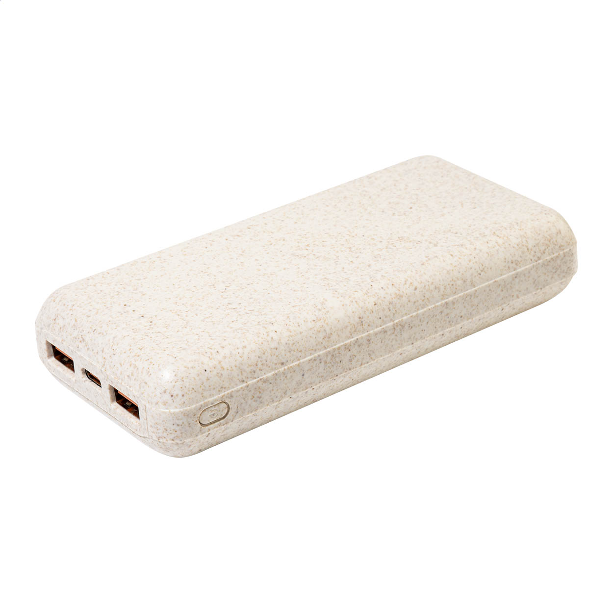 Power bank in plastica ecologica di paglia di grano con batteria da 20000 mAh, porta di ingresso USB-C, 2 porte di ricarica USB e 1 USB-C — gadget promozionale personalizzabile con il tuo logo
