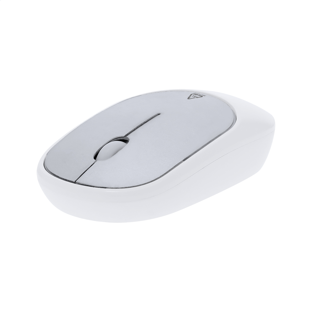 Mouse ottico wireless in plastica ABS riciclata e alluminio riciclato — gadget promozionale personalizzabile con il tuo logo